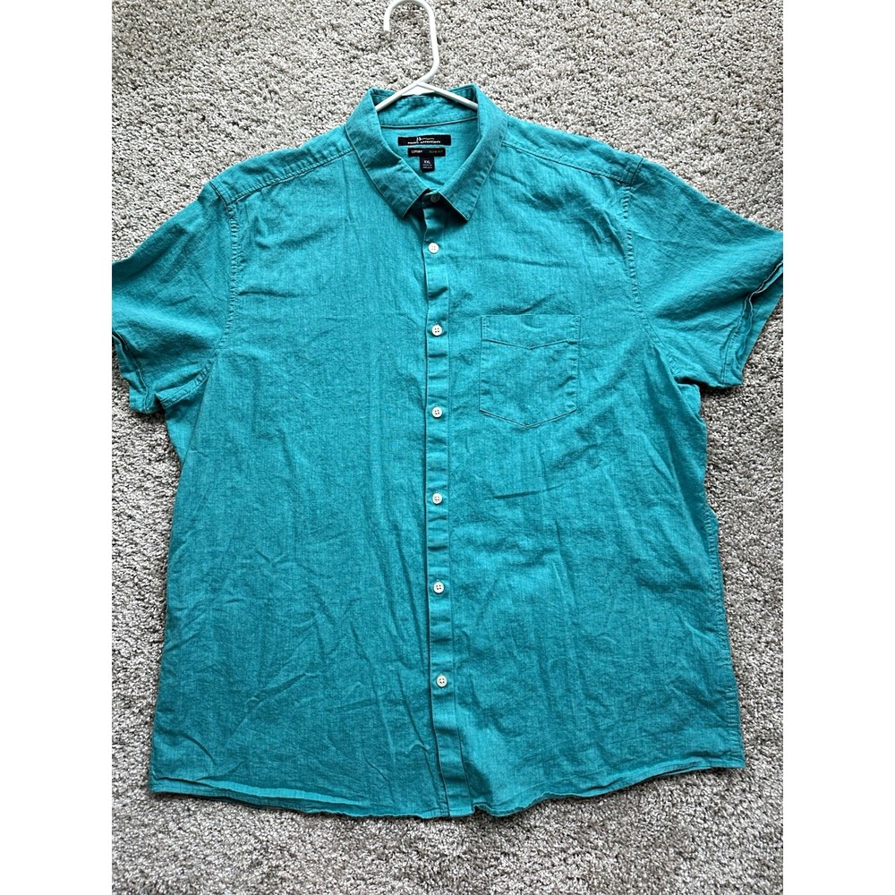 Marc Anthony Luxury Slim Fit Shirt Mens XXL Green Linen Cotton Short Sleeve A550